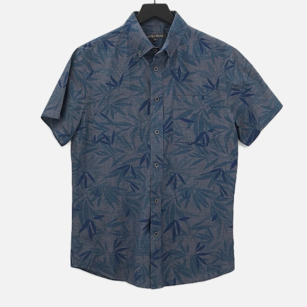 Slate & Stone Cotton Short Sleeve Button Down Palm Leaf Print Shirt -Size Medium